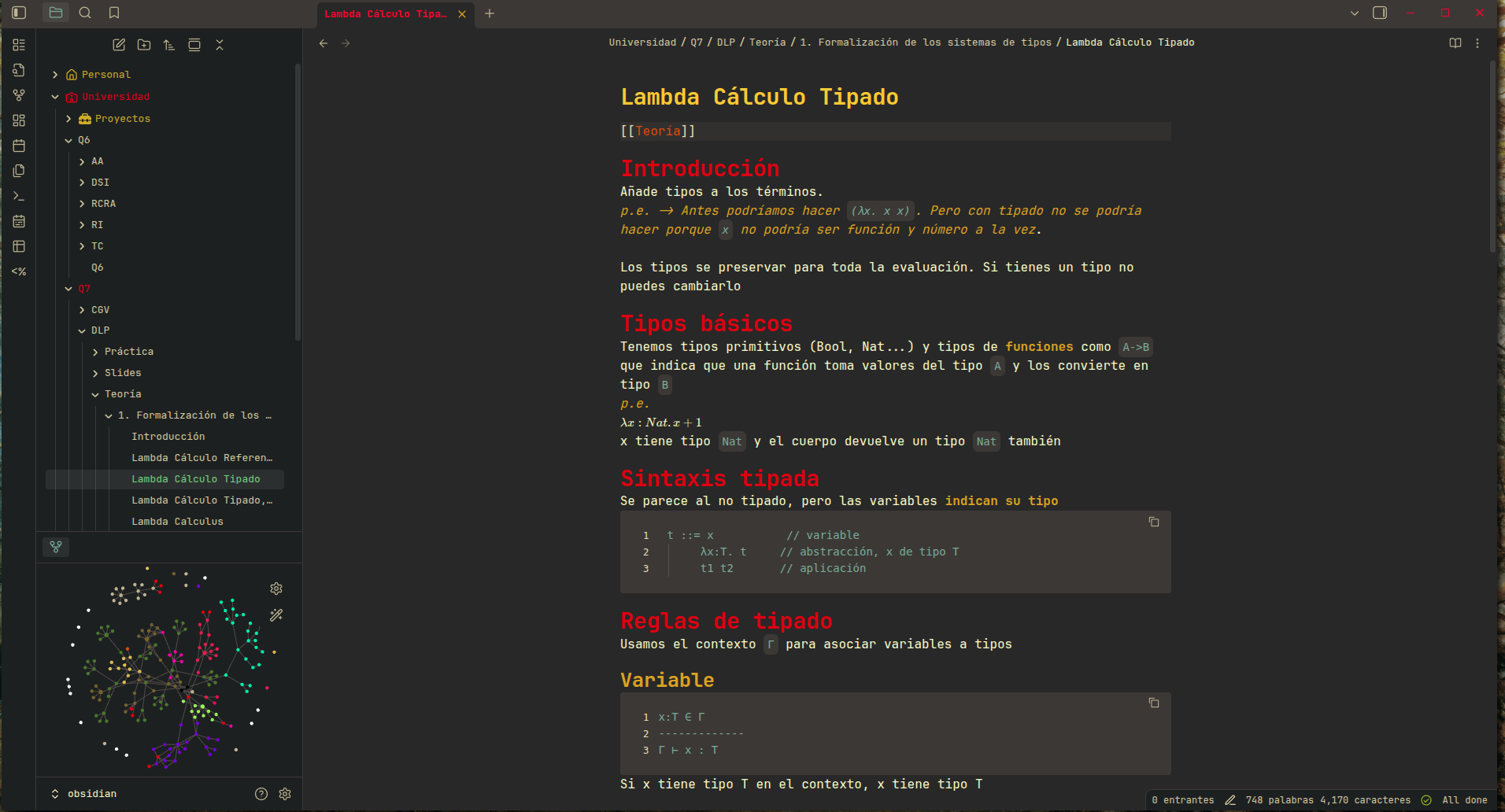 Captura de los apuntes en Obsidian